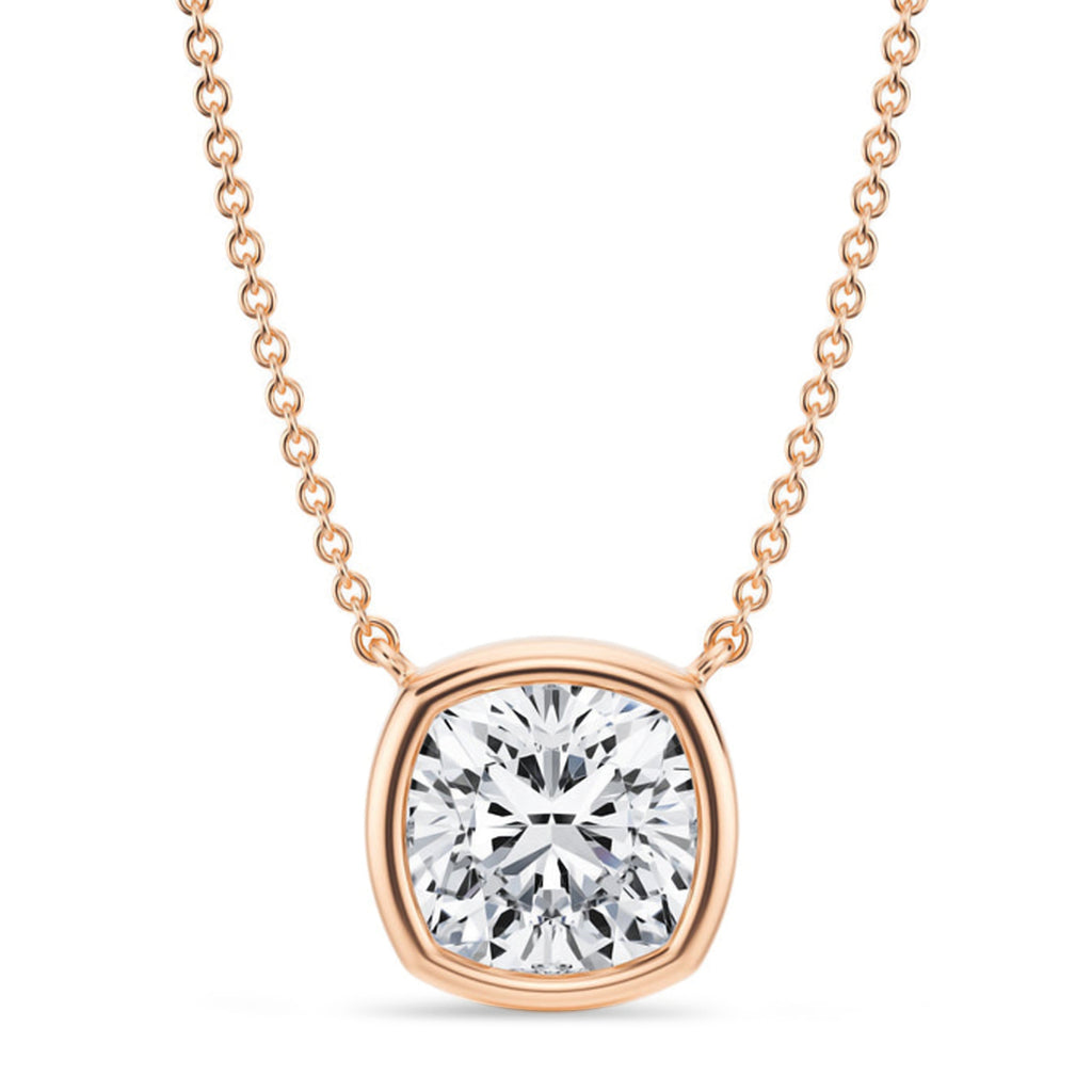 Cushion Lab Diamond Solitaire Pendant Necklace 14K Rose Gold (3.00ct)
