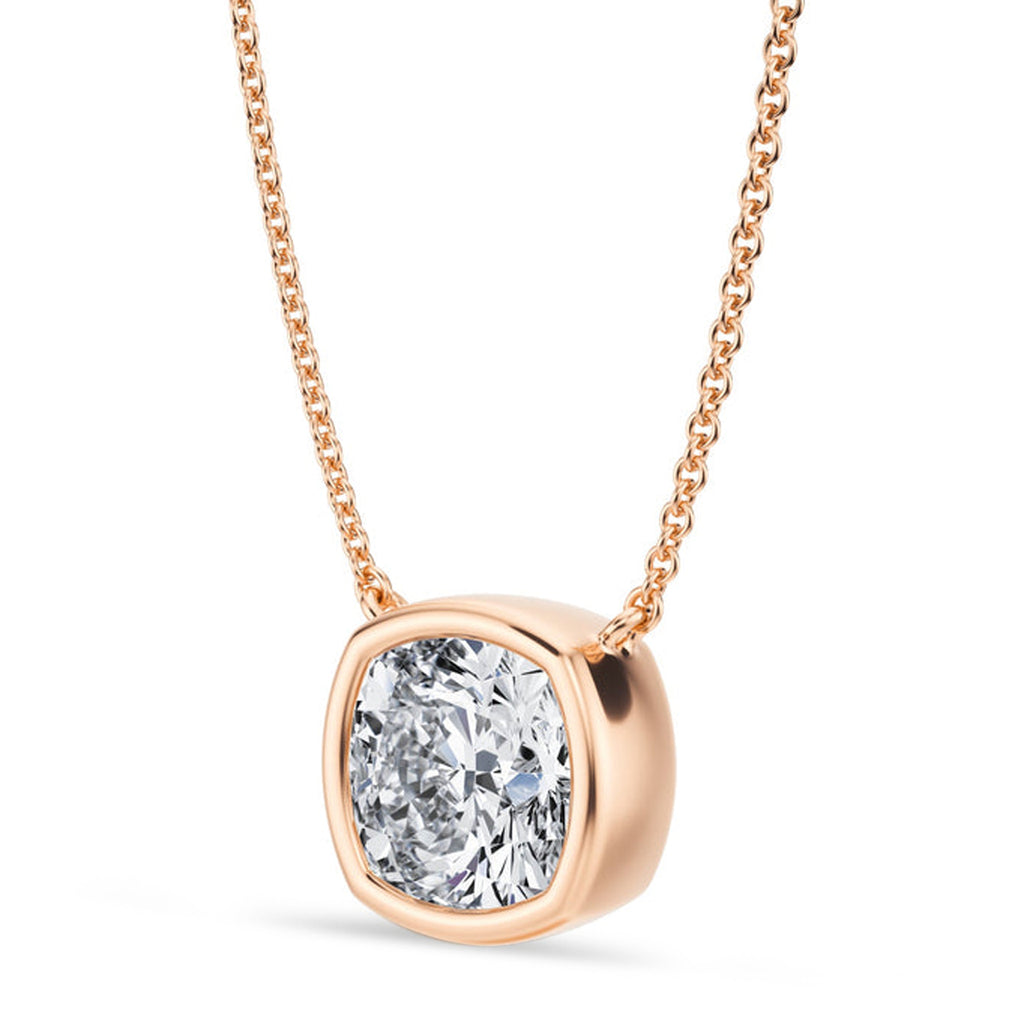 Cushion Lab Diamond Solitaire Pendant Necklace 14K Rose Gold (3.00ct)