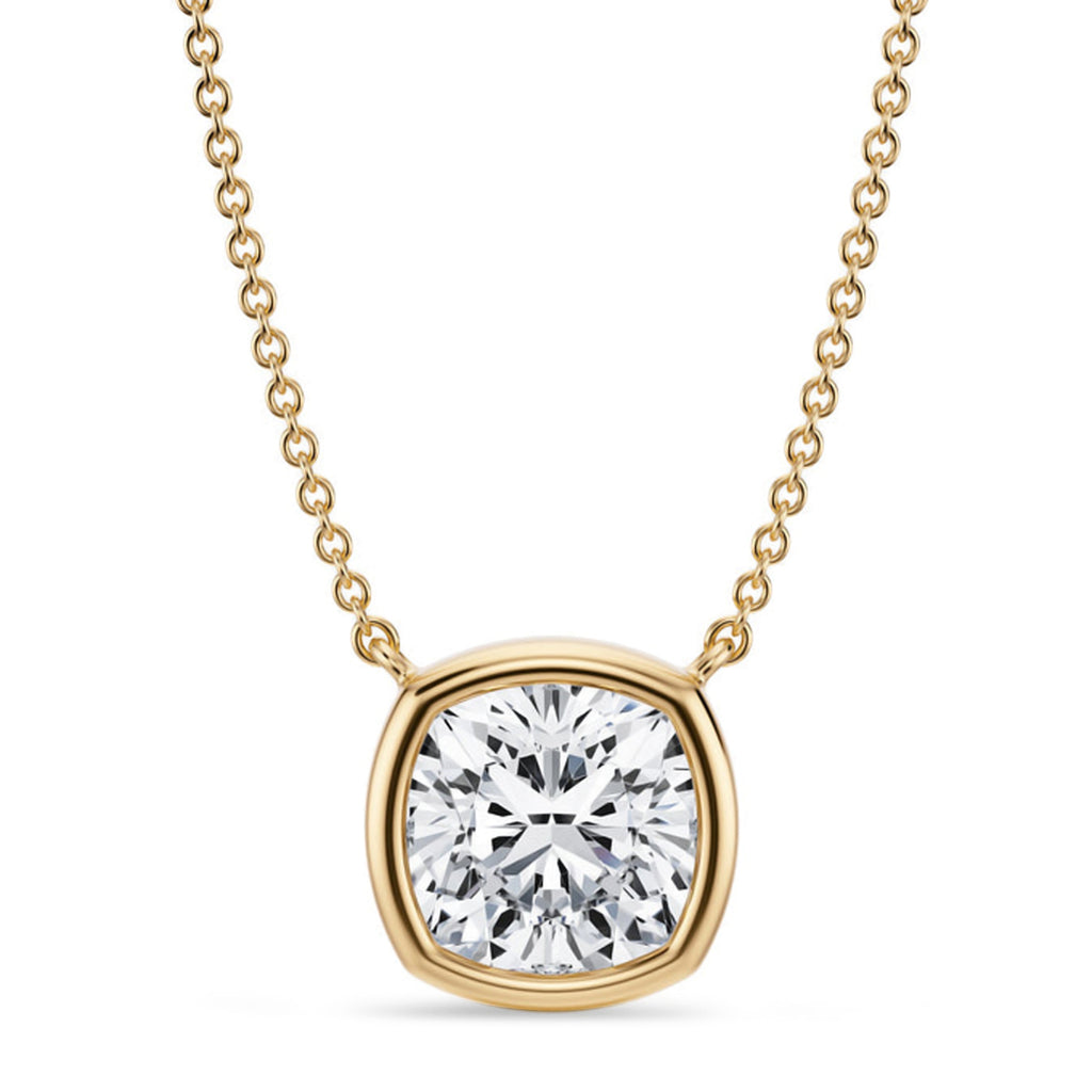 Cushion Lab Diamond Solitaire Pendant Necklace 14K Yellow Gold (3.00ct)