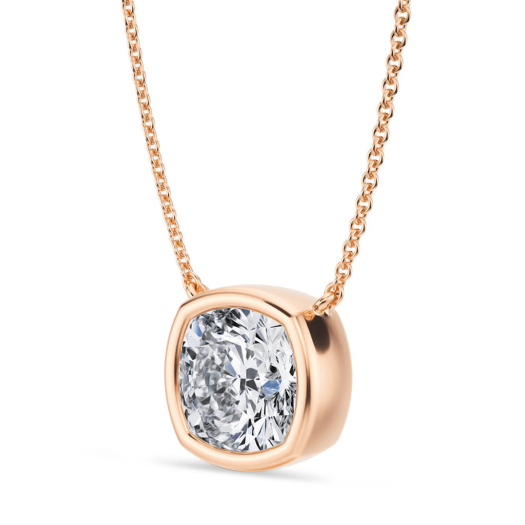 Cushion Lab Diamond Solitaire Pendant Necklace 14K Rose Gold (3.50ct)