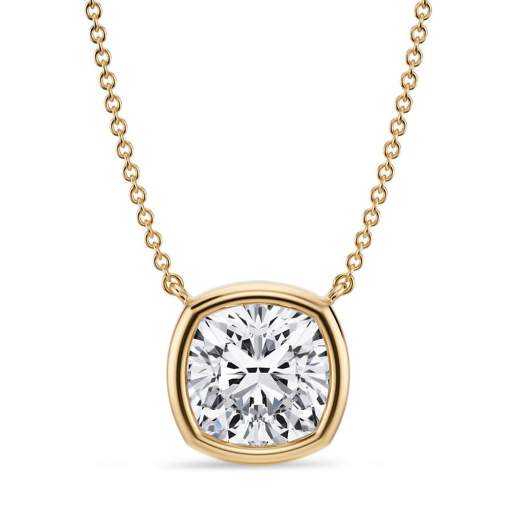 Cushion Lab Diamond Solitaire Pendant Necklace 14K Yellow Gold (3.50ct)