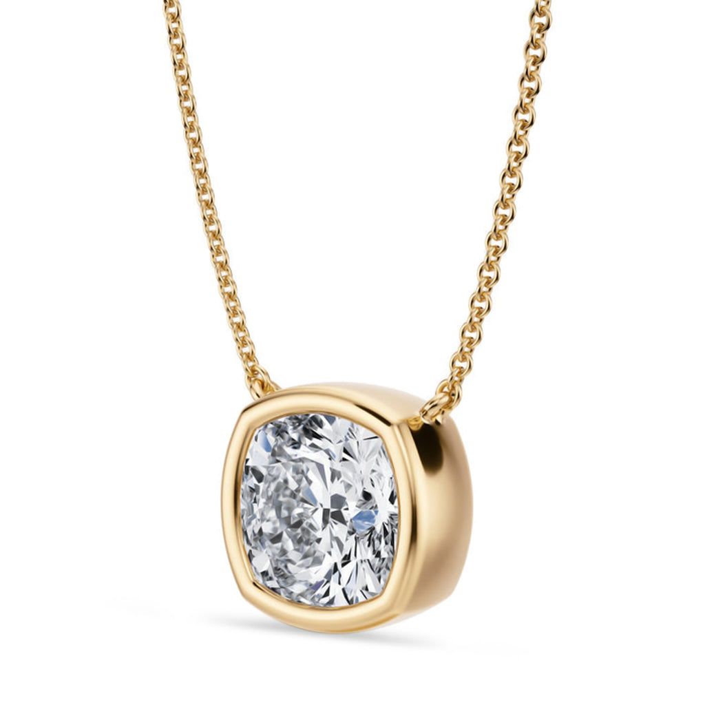 Cushion Lab Diamond Solitaire Pendant Necklace 14K Yellow Gold (3.50ct)