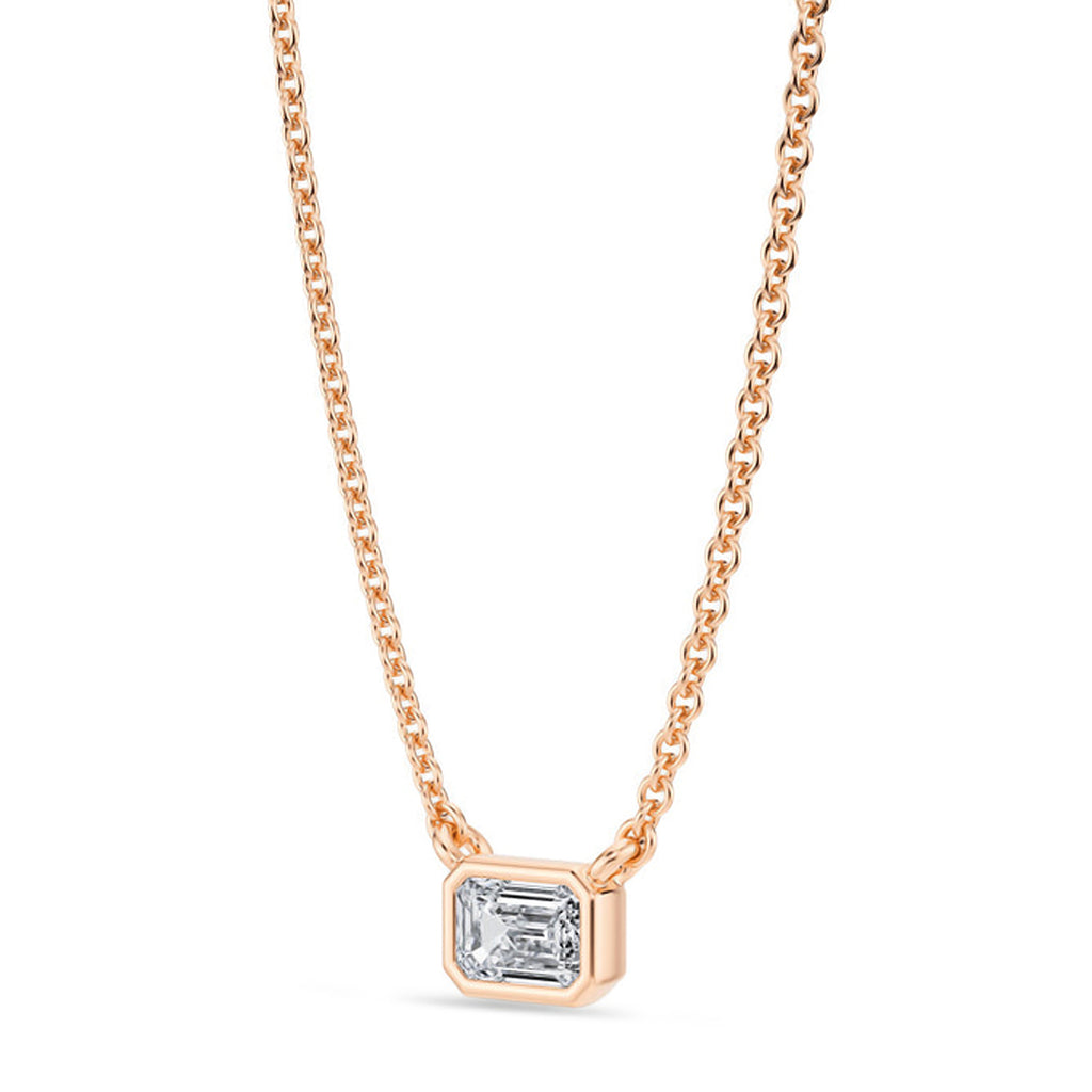 Emerald Lab Diamond Solitaire Pendant Necklace 14K Rose Gold (0.25ct)
