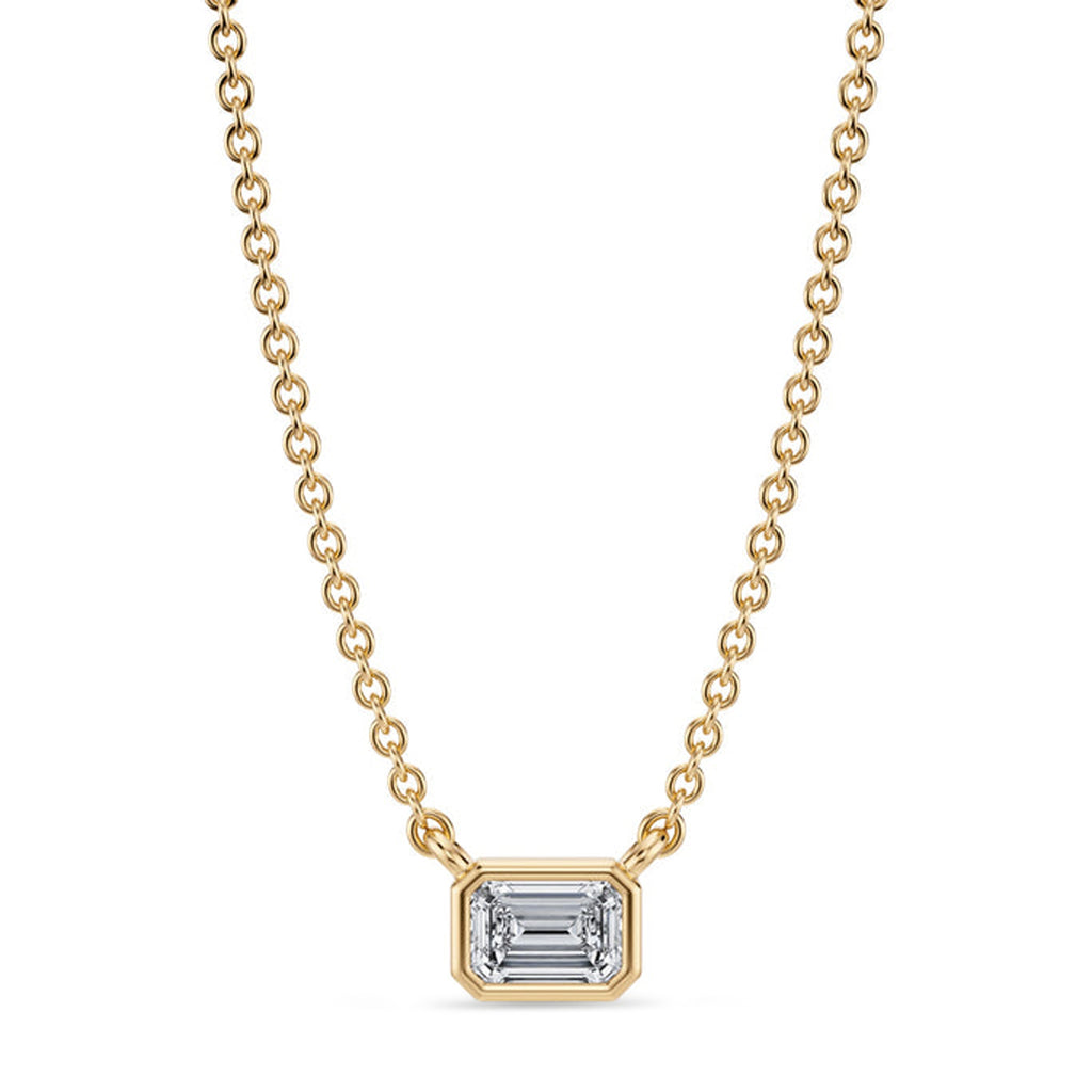 Emerald Lab Diamond Solitaire Pendant Necklace 14K Yellow Gold (0.25ct)