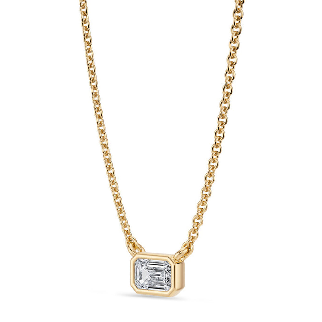Emerald Lab Diamond Solitaire Pendant Necklace 14K Yellow Gold (0.25ct)