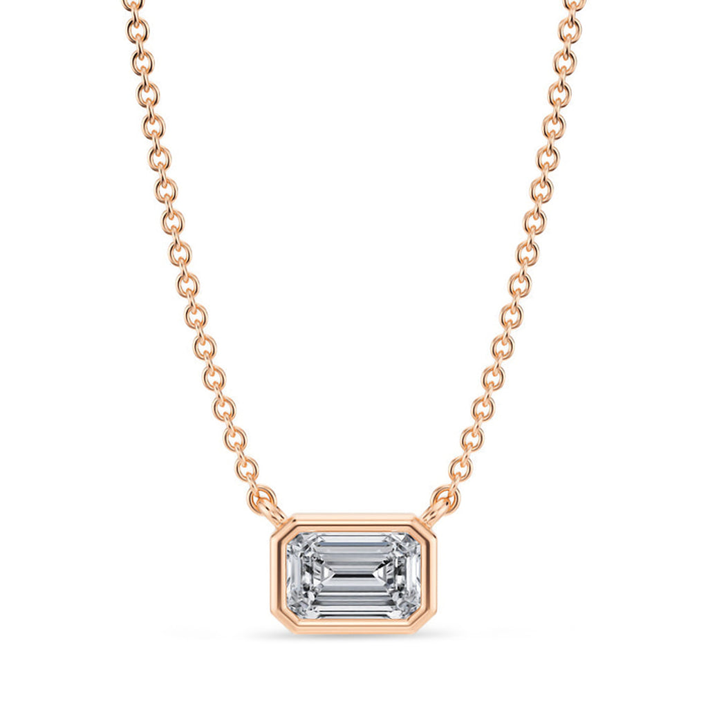 Emerald Lab Diamond Solitaire Pendant Necklace 14K Rose Gold (0.50ct)