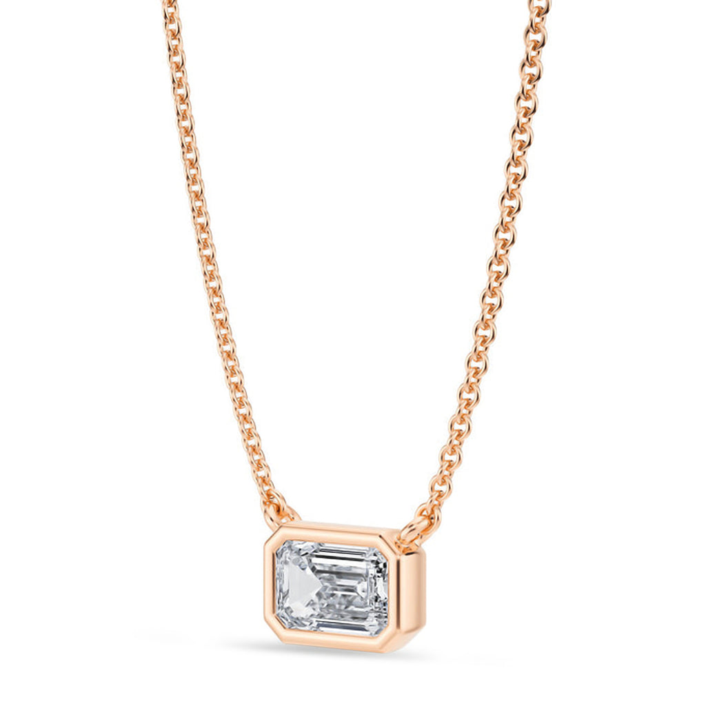 Emerald Lab Diamond Solitaire Pendant Necklace 14K Rose Gold (0.50ct)