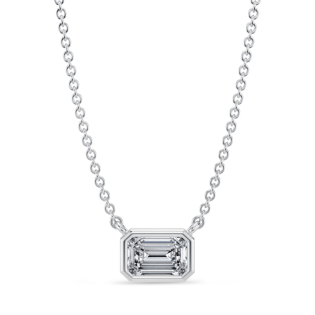 Emerald Lab Diamond Solitaire Pendant Necklace 14K White Gold (0.50ct)