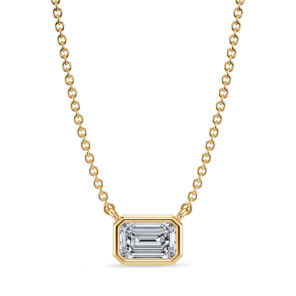 Emerald Lab Diamond Solitaire Pendant Necklace 14K Yellow Gold (0.50ct)