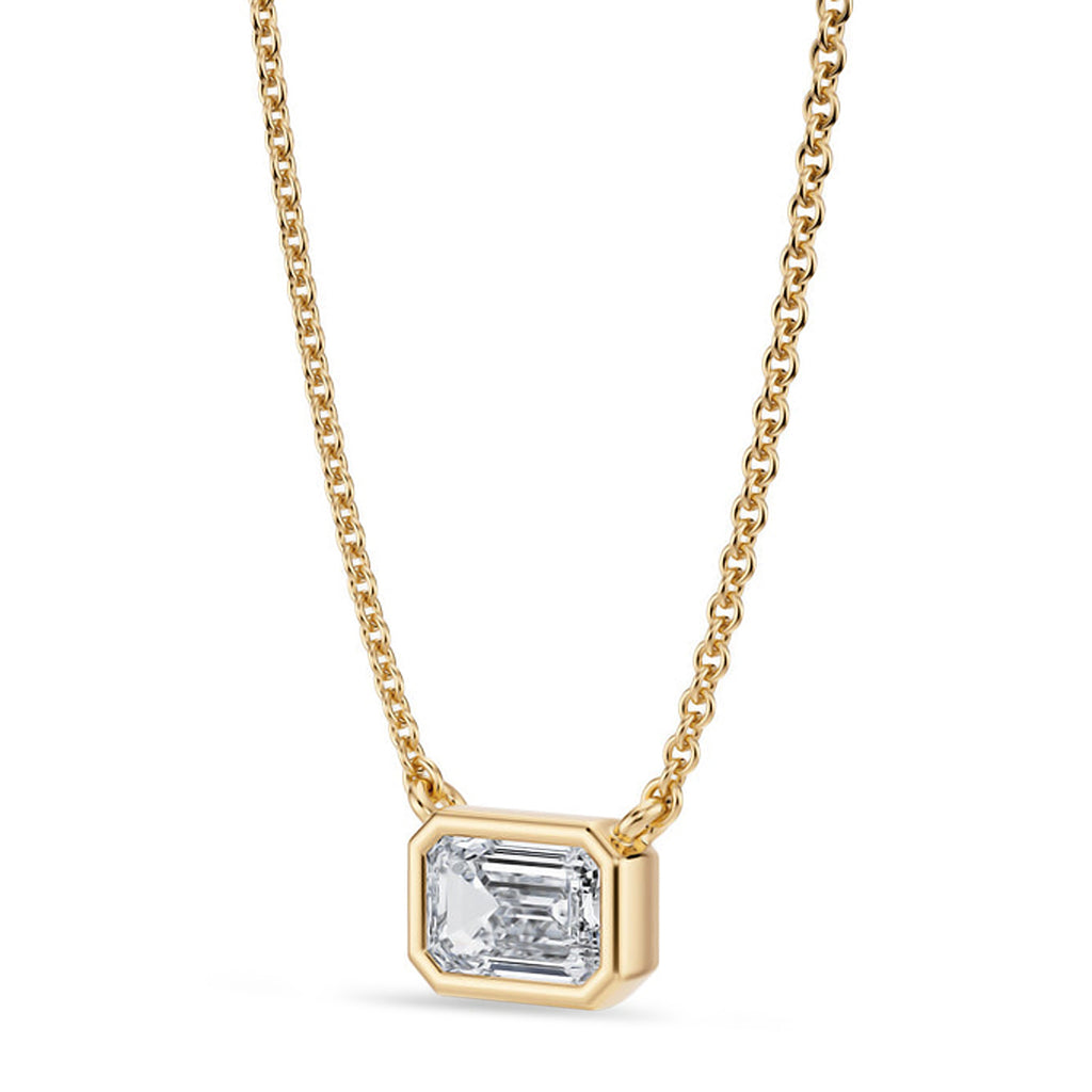 Emerald Lab Diamond Solitaire Pendant Necklace 14K Yellow Gold (0.50ct)
