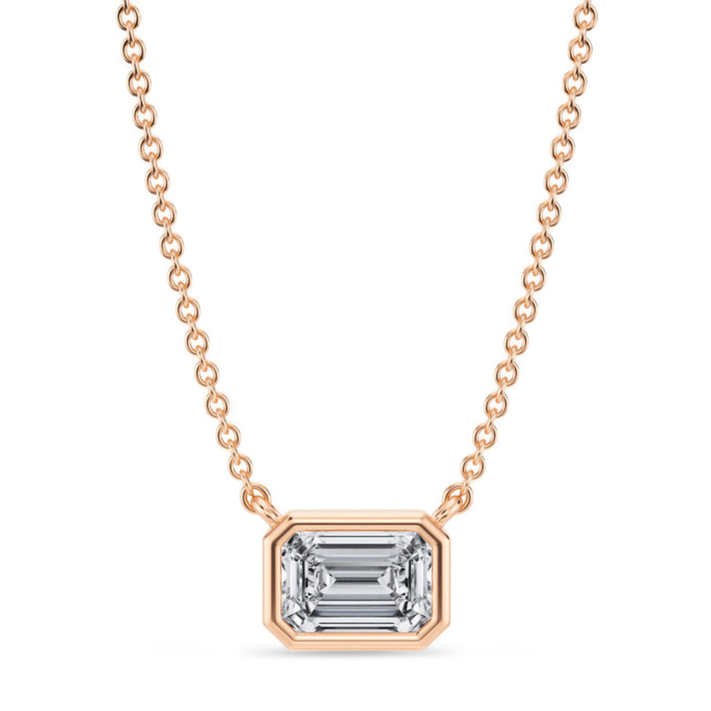 Emerald Lab Diamond Solitaire Pendant Necklace 14K Rose Gold (0.75ct)