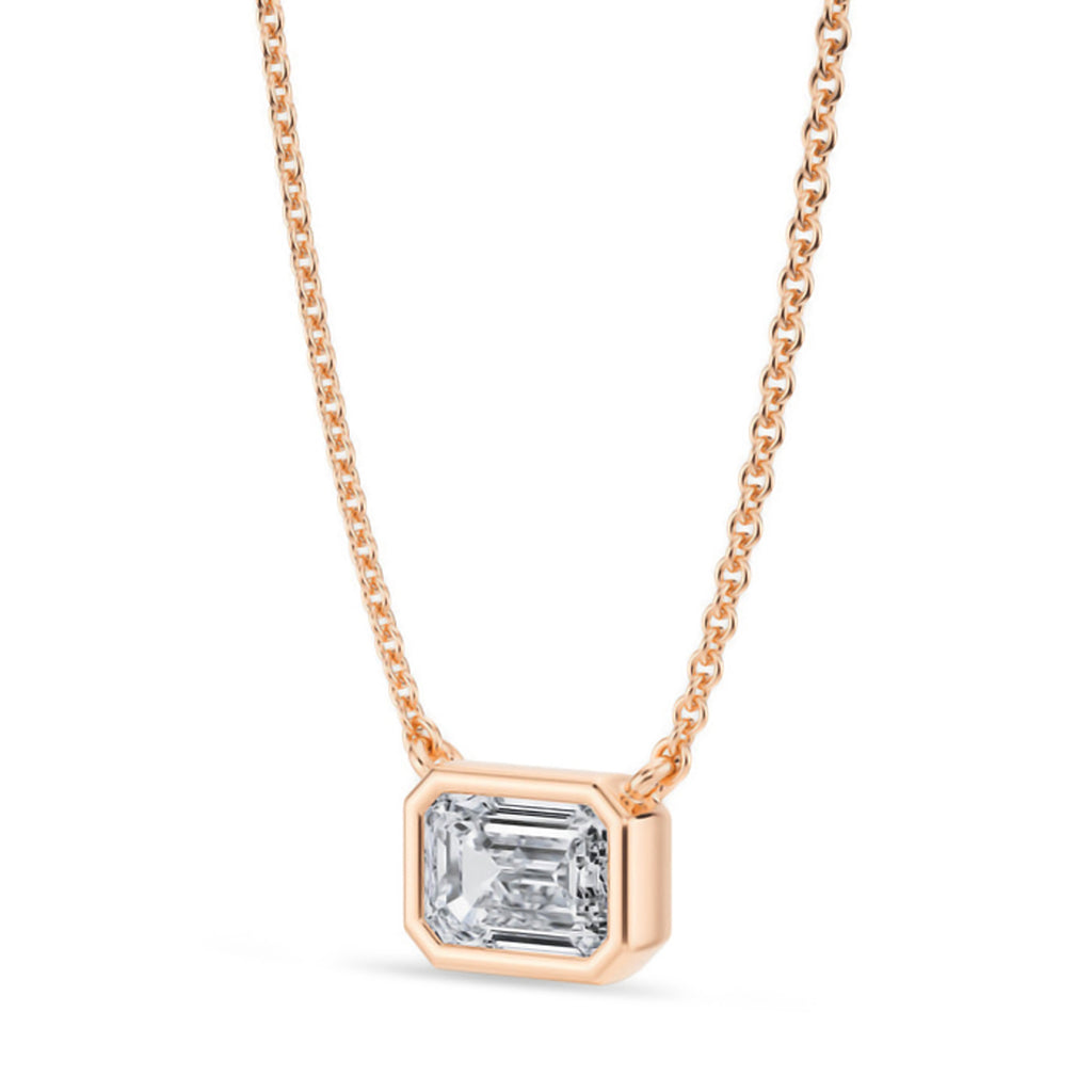 Emerald Lab Diamond Solitaire Pendant Necklace 14K Rose Gold (0.75ct)
