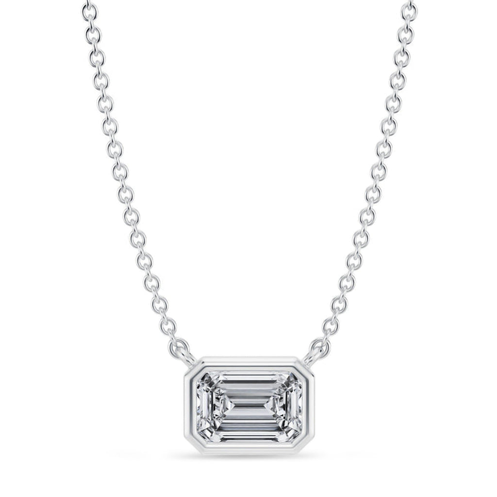 Emerald Lab Diamond Solitaire Pendant Necklace 14K White Gold (0.75ct)