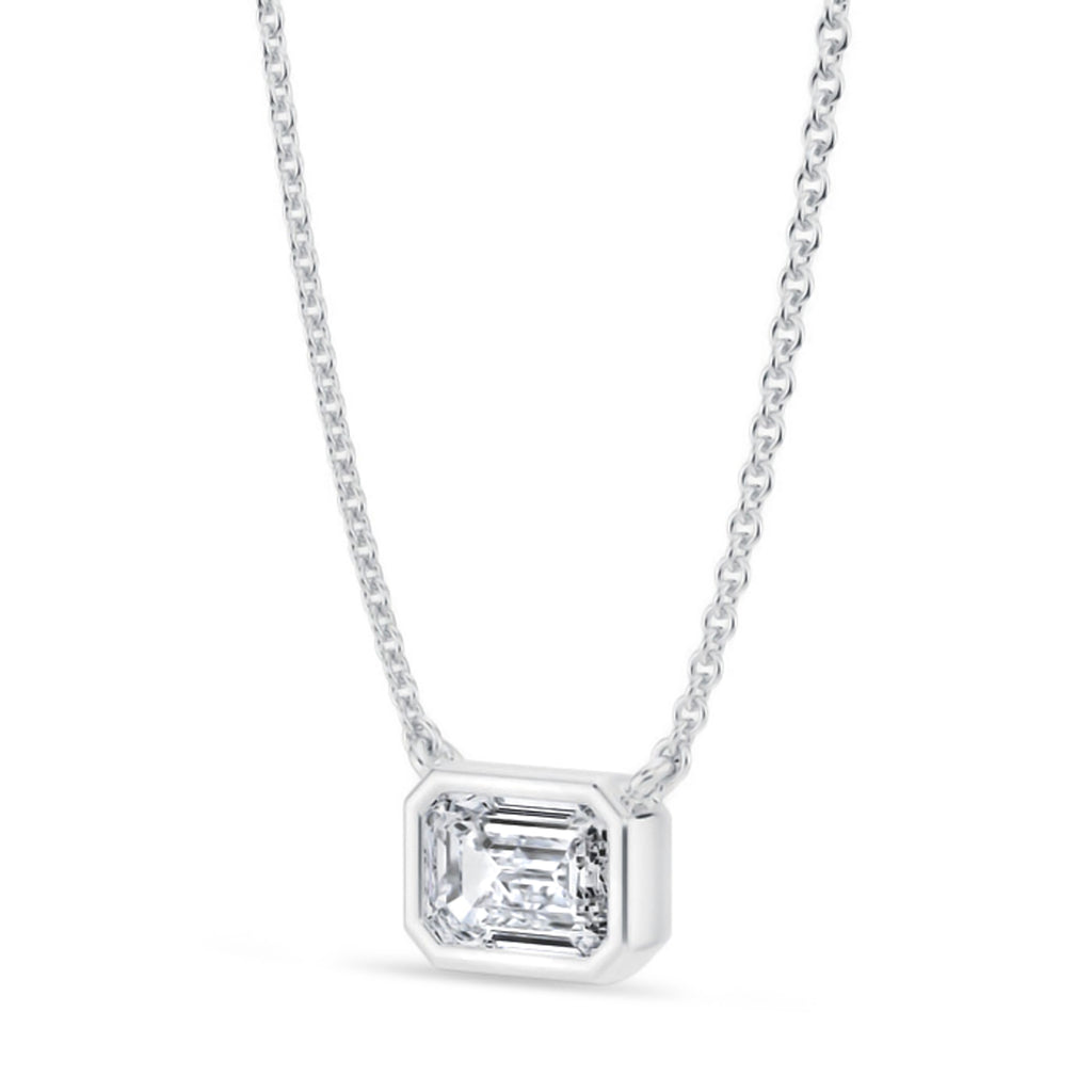 Emerald Lab Diamond Solitaire Pendant Necklace 14K White Gold (0.75ct)