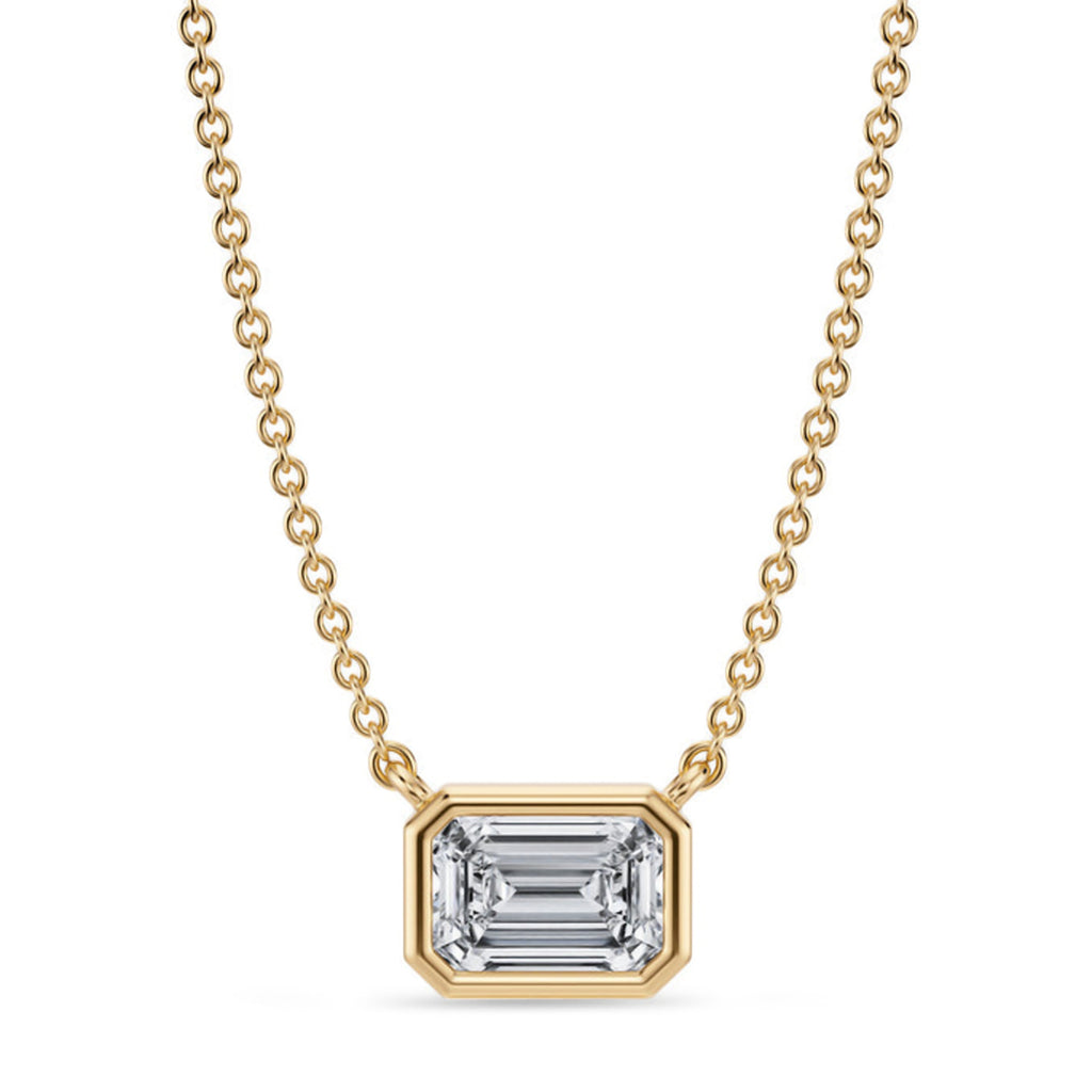Emerald Lab Diamond Solitaire Pendant Necklace 14K Yellow Gold (0.75ct)