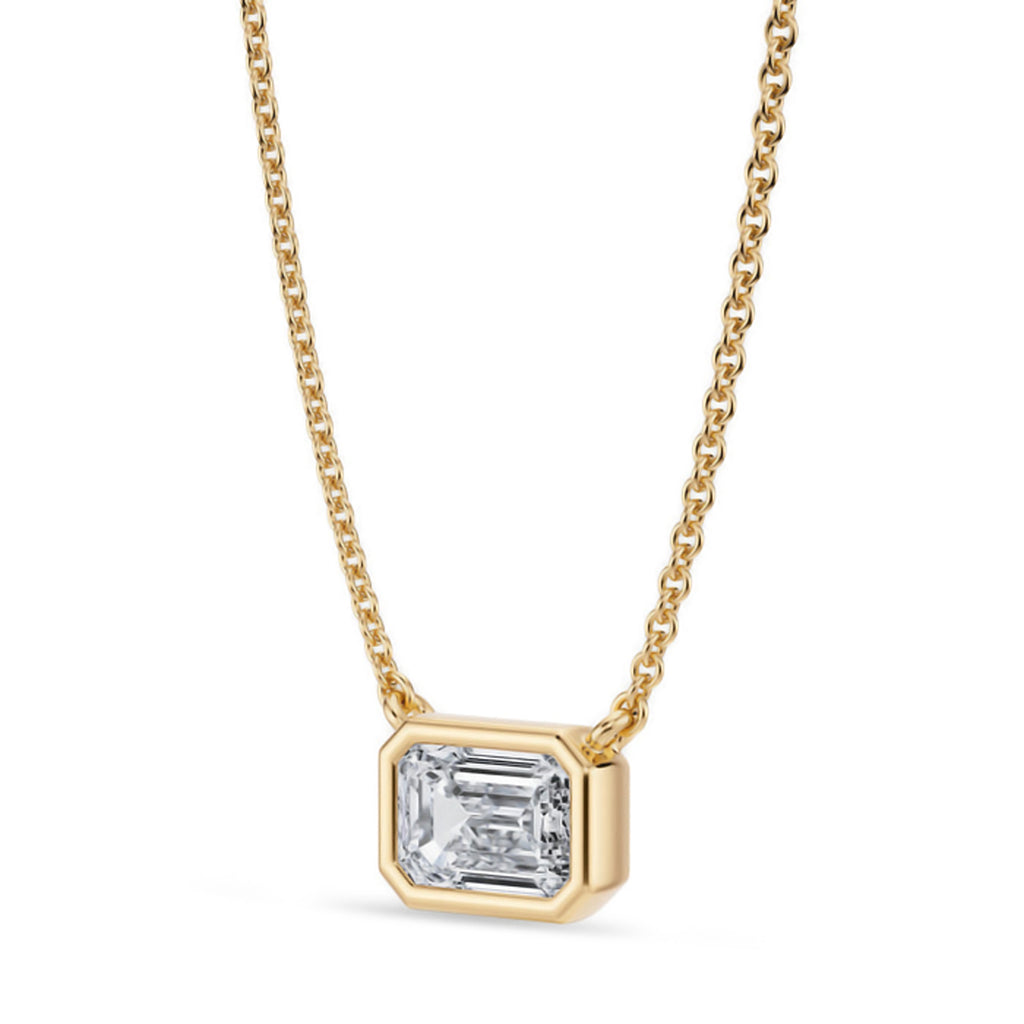 Emerald Lab Diamond Solitaire Pendant Necklace 14K Yellow Gold (0.75ct)