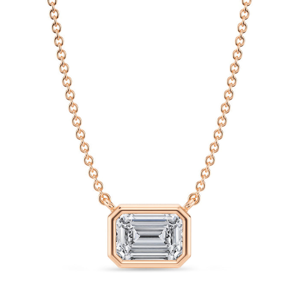 Emerald Lab Diamond Solitaire Pendant Necklace 14K Rose Gold (1.00ct)