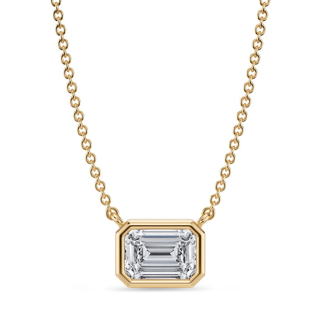 Emerald Lab Diamond Solitaire Pendant Necklace 14K Yellow Gold (1.00ct)