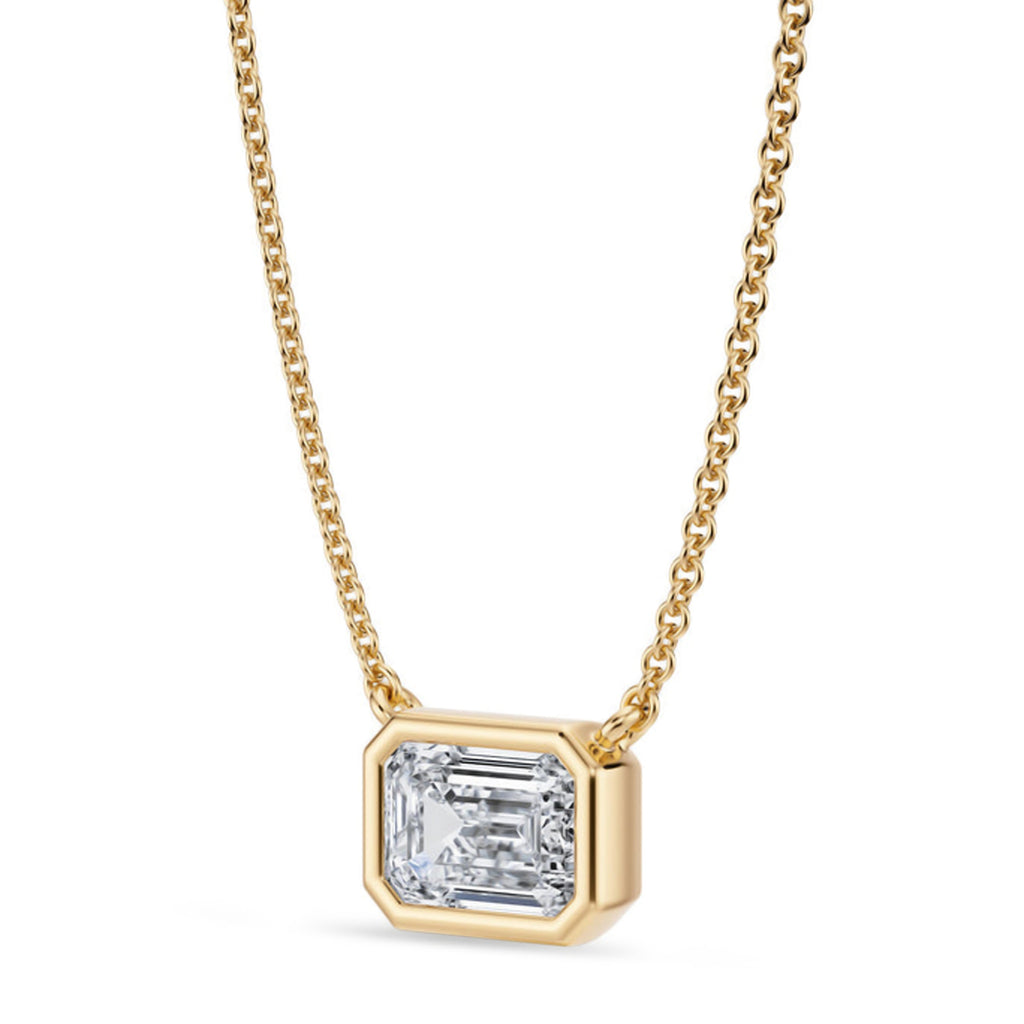 Emerald Lab Diamond Solitaire Pendant Necklace 14K Yellow Gold (1.00ct)