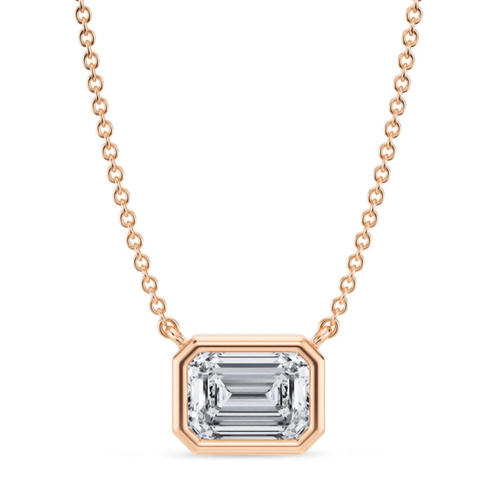 Emerald Lab Diamond Solitaire Pendant Necklace 14K Rose Gold (1.50ct)
