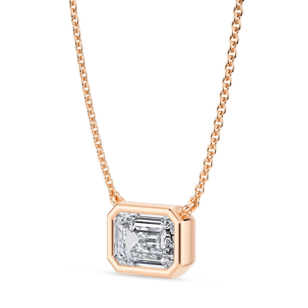 Emerald Lab Diamond Solitaire Pendant Necklace 14K Rose Gold (1.50ct)