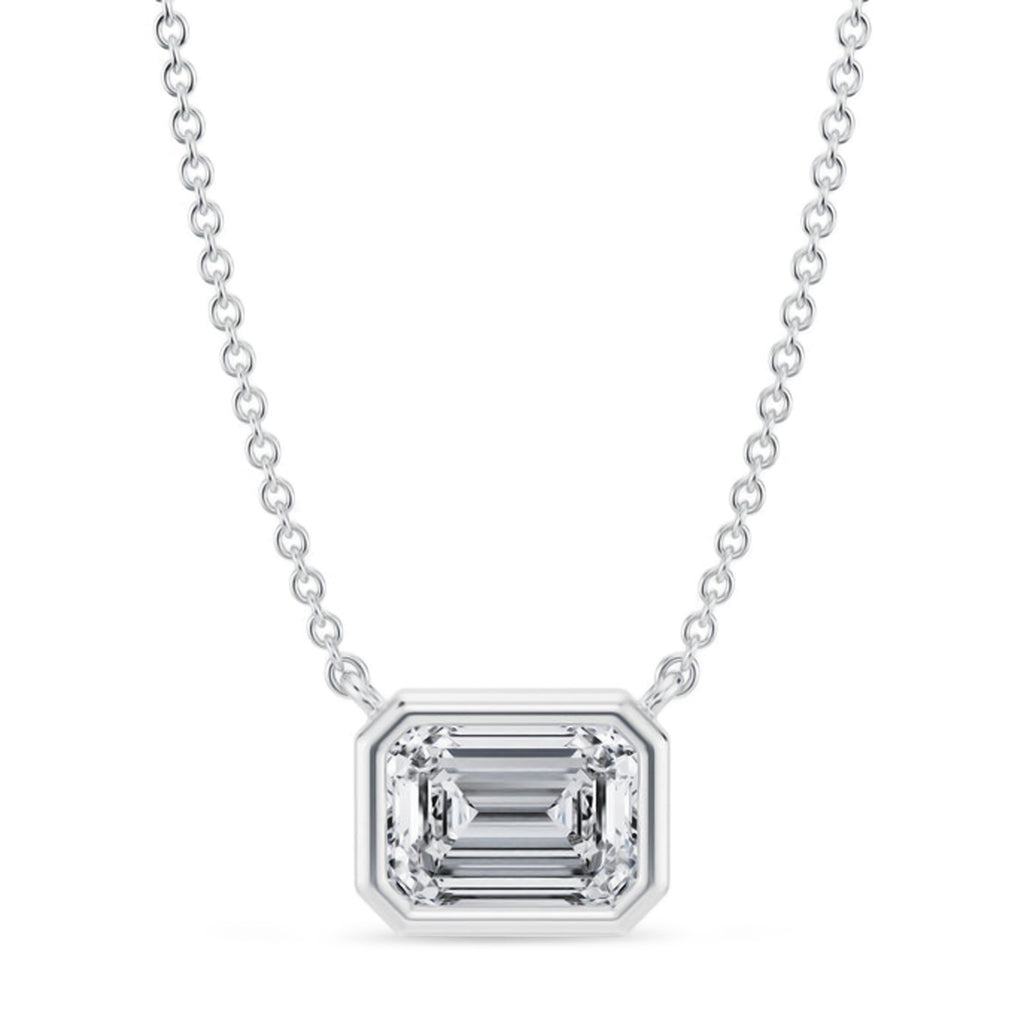 Emerald Lab Diamond Solitaire Pendant Necklace 14K White Gold (1.50ct)
