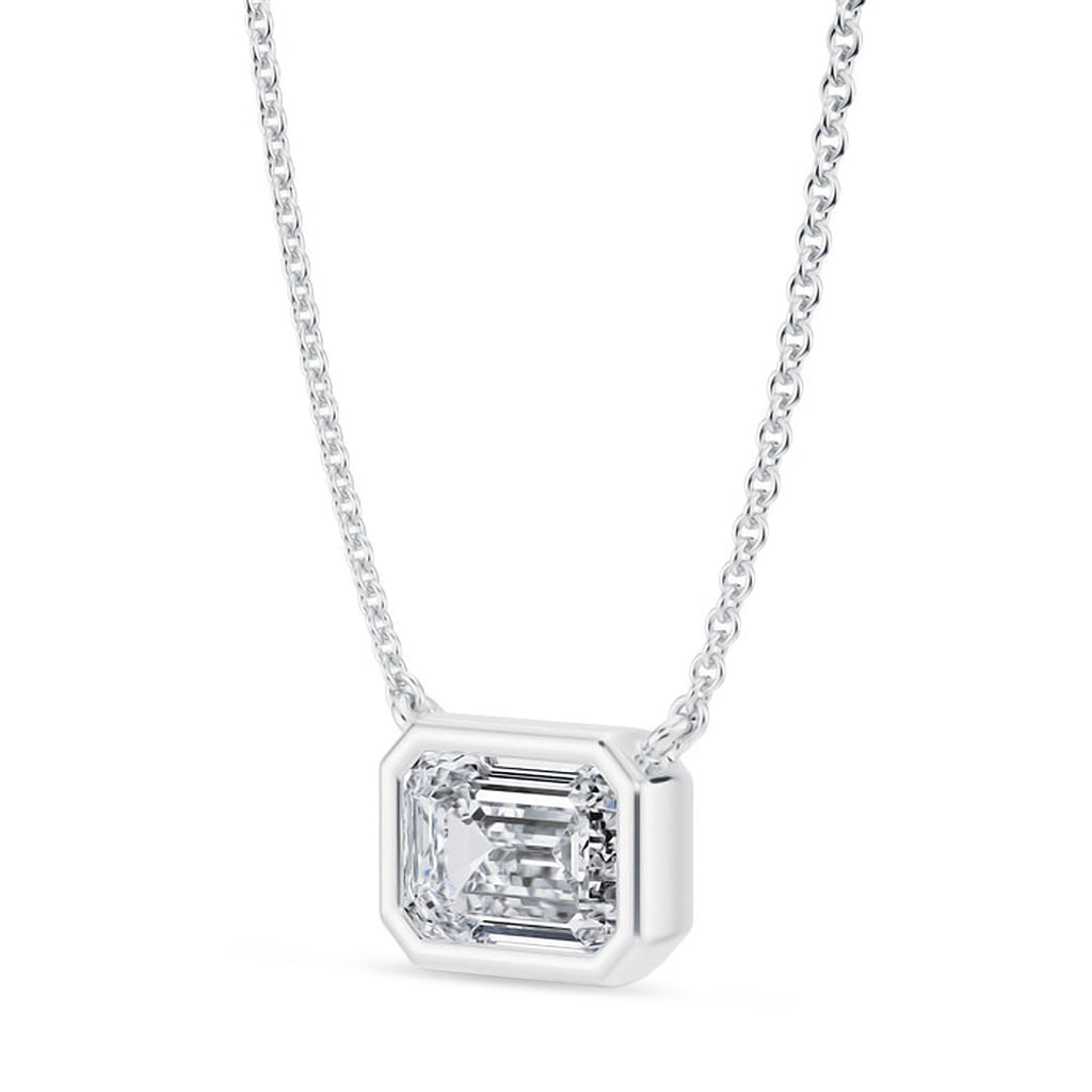 Emerald Lab Diamond Solitaire Pendant Necklace 14K White Gold (1.50ct)