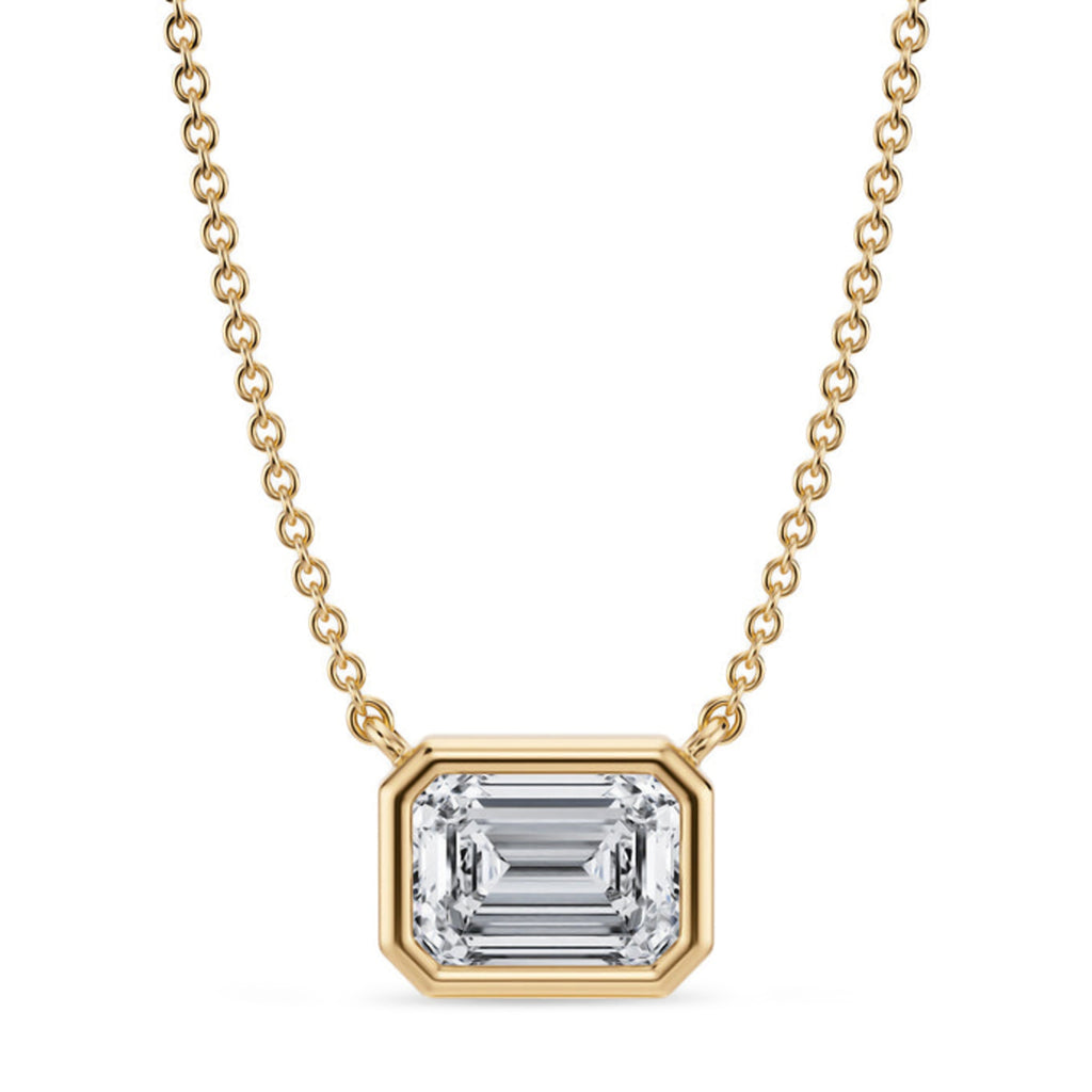 Emerald Lab Diamond Solitaire Pendant Necklace 14K Yellow Gold (1.50ct)