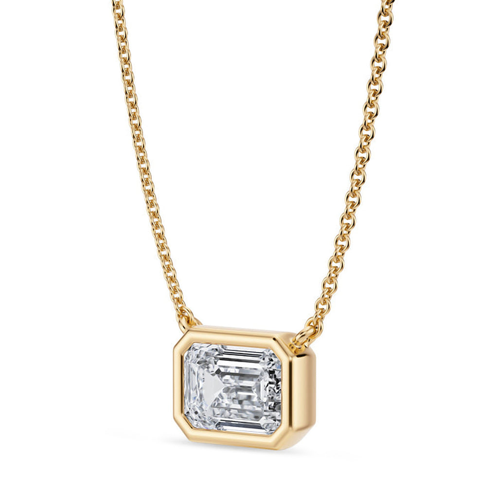 Emerald Lab Diamond Solitaire Pendant Necklace 14K Yellow Gold (1.50ct)