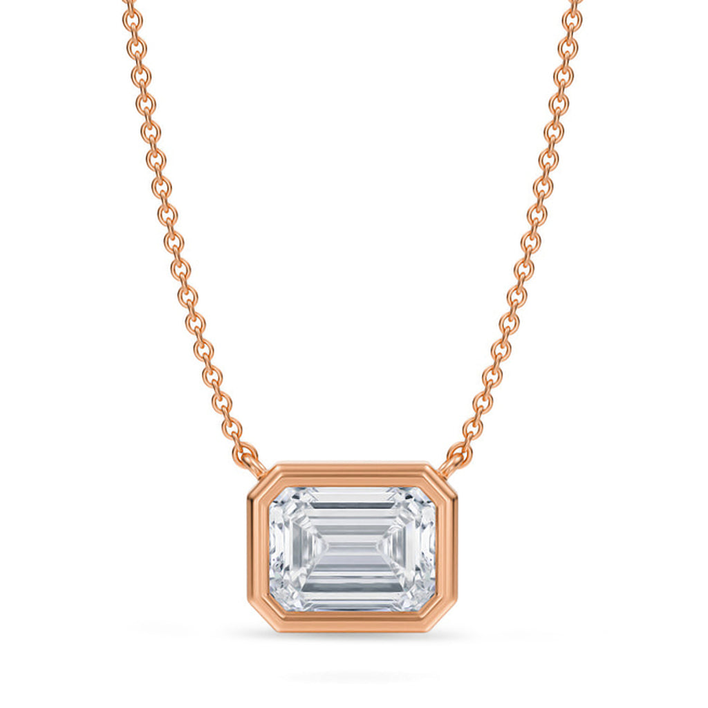 Emerald Lab Diamond Solitaire Pendant Necklace 14K Rose Gold (2.00ct)