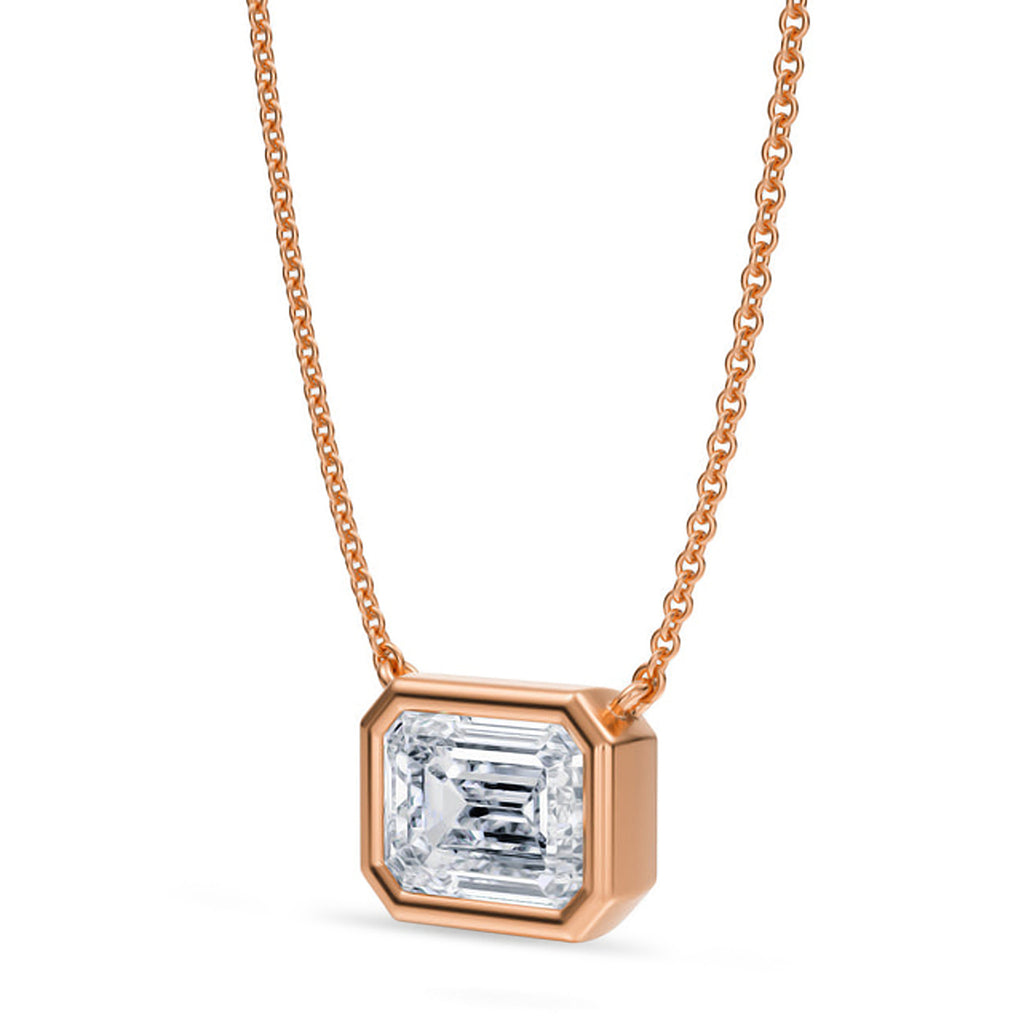 Emerald Lab Diamond Solitaire Pendant Necklace 14K Rose Gold (2.00ct)
