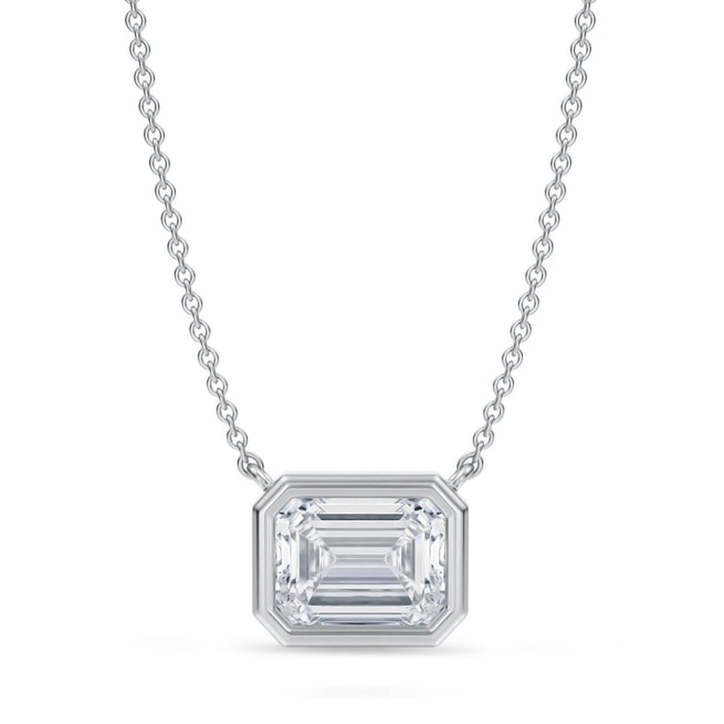 Emerald Lab Diamond Solitaire Pendant Necklace 14K White Gold (2.00ct)