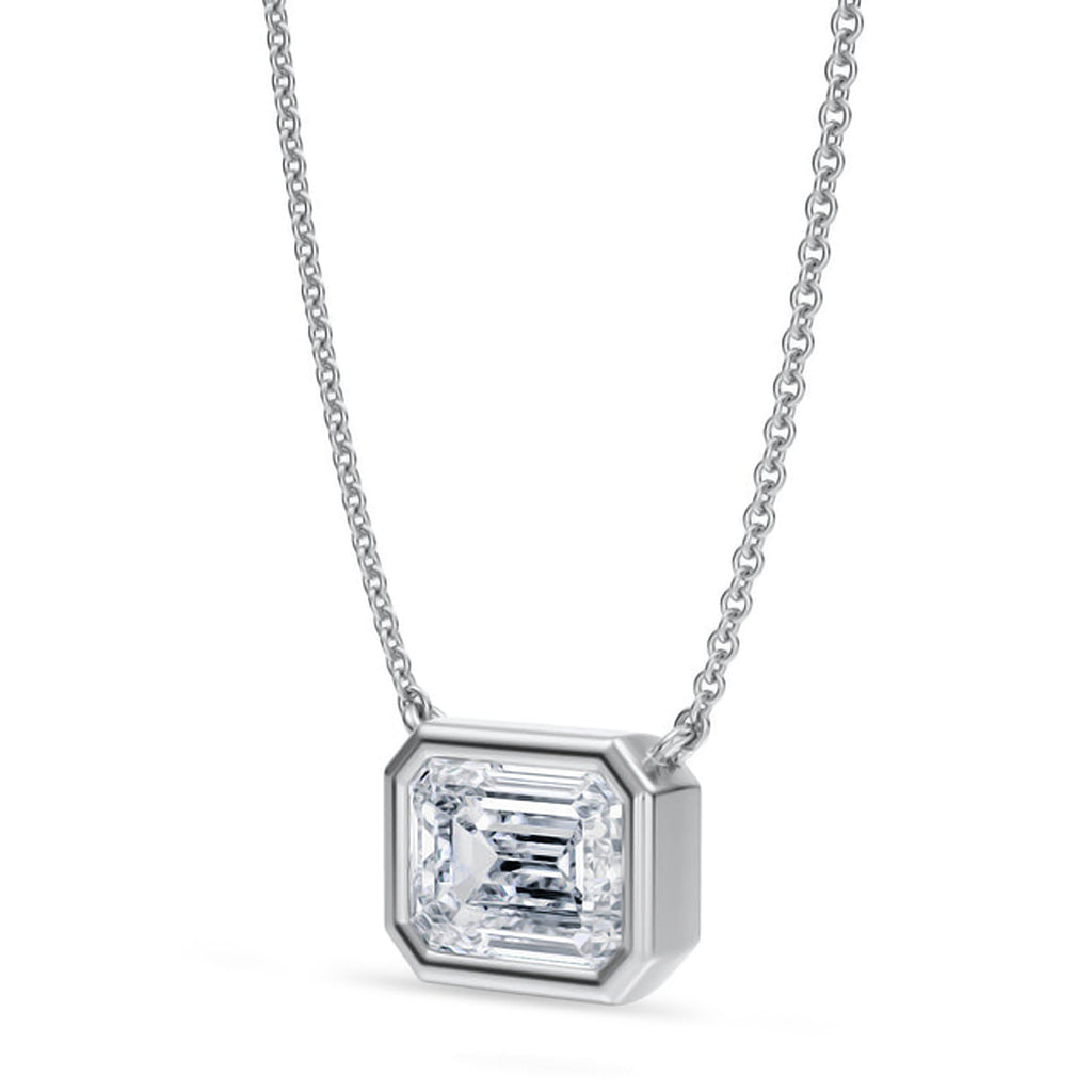 Emerald Lab Diamond Solitaire Pendant Necklace 14K White Gold (2.00ct)