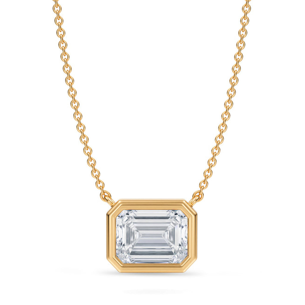 Emerald Lab Diamond Solitaire Pendant Necklace 14K Yellow Gold (2.00ct)