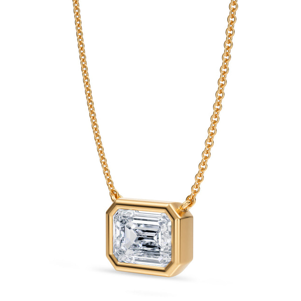 Emerald Lab Diamond Solitaire Pendant Necklace 14K Yellow Gold (2.00ct)