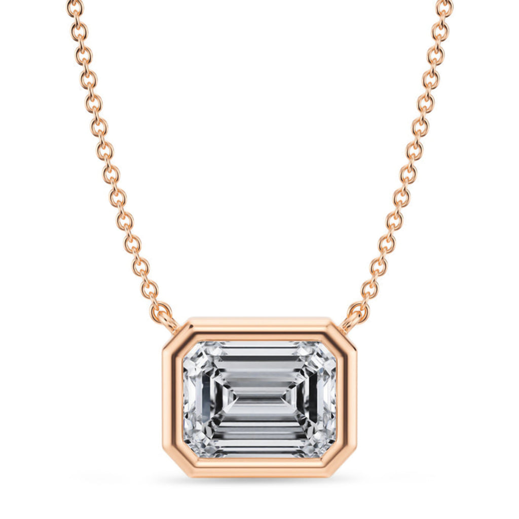 Emerald Lab Diamond Solitaire Pendant Necklace 14K Rose Gold (2.50ct)
