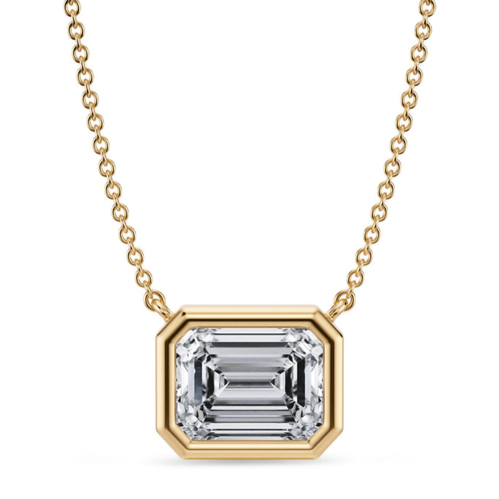 Emerald Lab Diamond Solitaire Pendant Necklace 14K Yellow Gold (2.50ct)