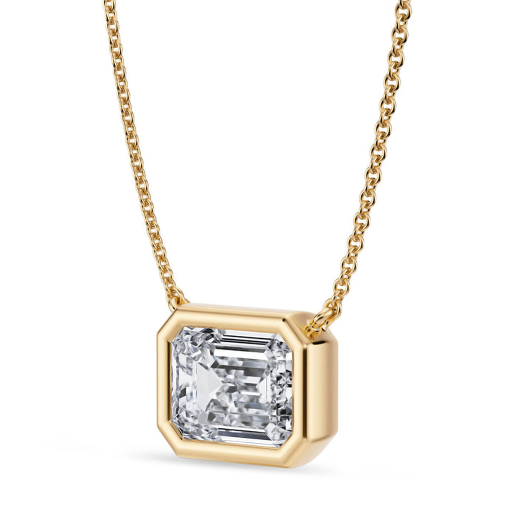 Emerald Lab Diamond Solitaire Pendant Necklace 14K Yellow Gold (2.50ct)