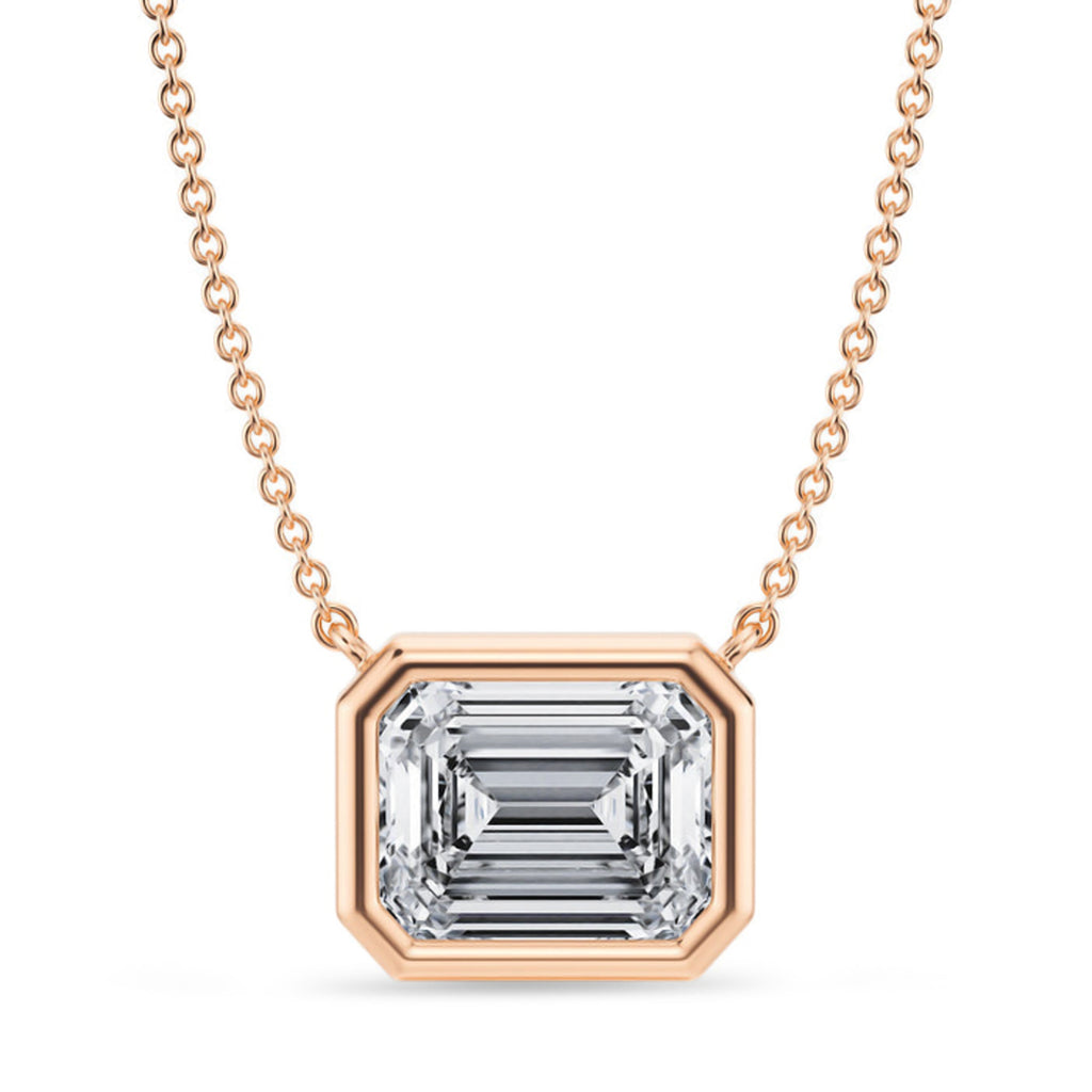 Emerald Lab Diamond Solitaire Pendant Necklace 14K Rose Gold (3.00ct)