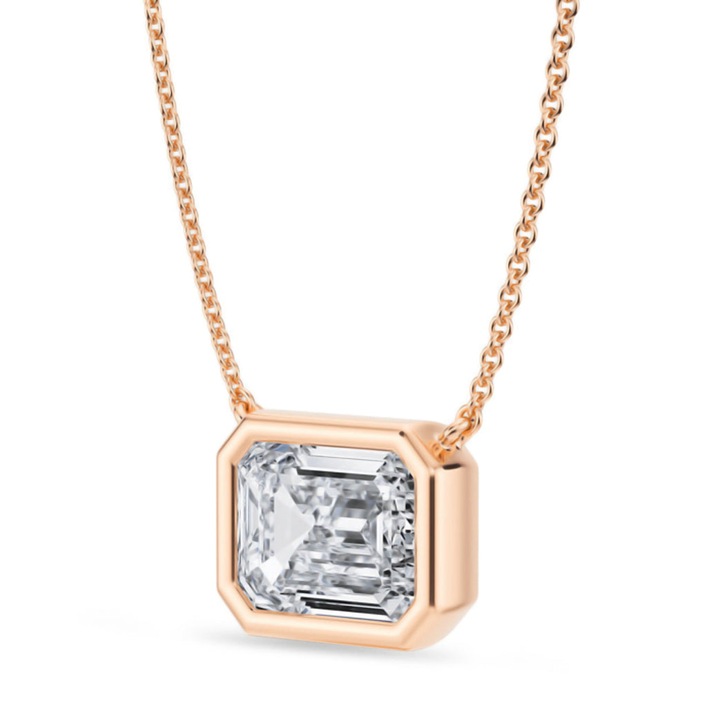Emerald Lab Diamond Solitaire Pendant Necklace 14K Rose Gold (3.00ct)