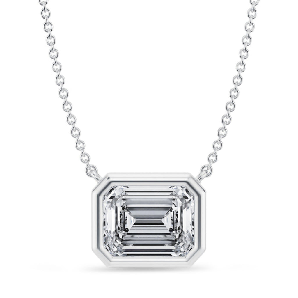 Emerald Lab Diamond Solitaire Pendant Necklace 14K White Gold (3.00ct)