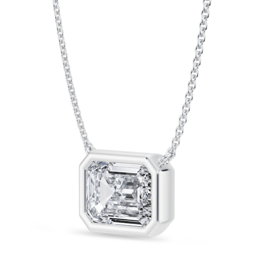Emerald Lab Diamond Solitaire Pendant Necklace 14K White Gold (3.00ct)