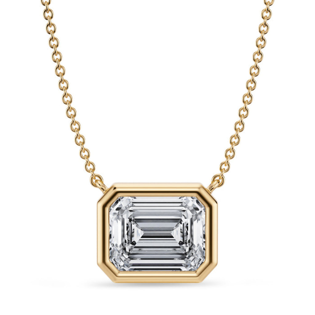 Emerald Lab Diamond Solitaire Pendant Necklace 14K Yellow Gold (3.00ct)