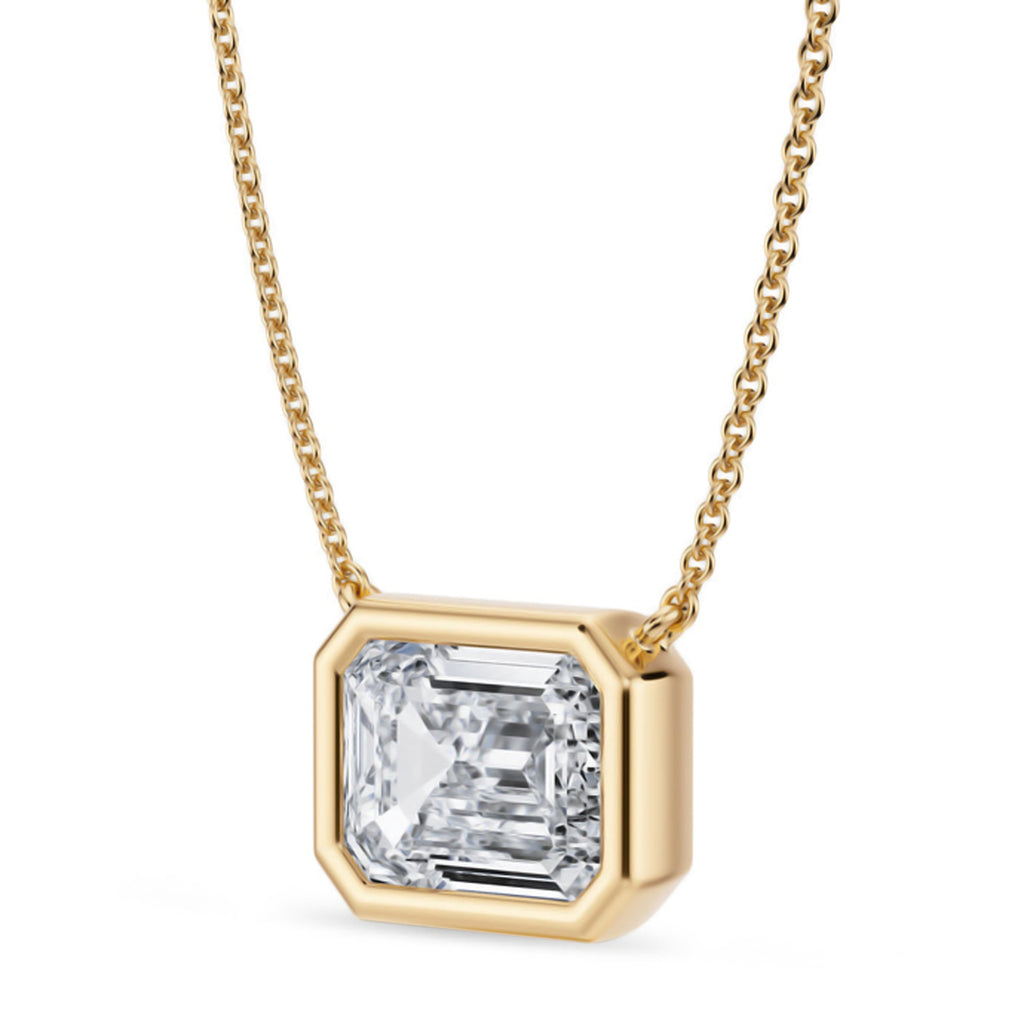 Emerald Lab Diamond Solitaire Pendant Necklace 14K Yellow Gold (3.00ct)