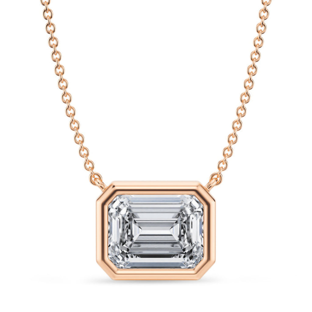 Emerald Lab Diamond Solitaire Pendant Necklace 14K Rose Gold (3.50ct)