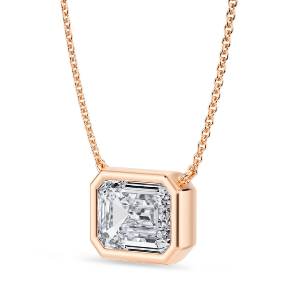 Emerald Lab Diamond Solitaire Pendant Necklace 14K Rose Gold (3.50ct)