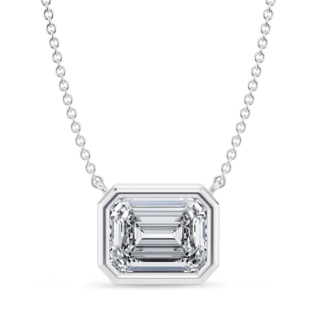 Emerald Lab Diamond Solitaire Pendant Necklace 14K White Gold (3.50ct)
