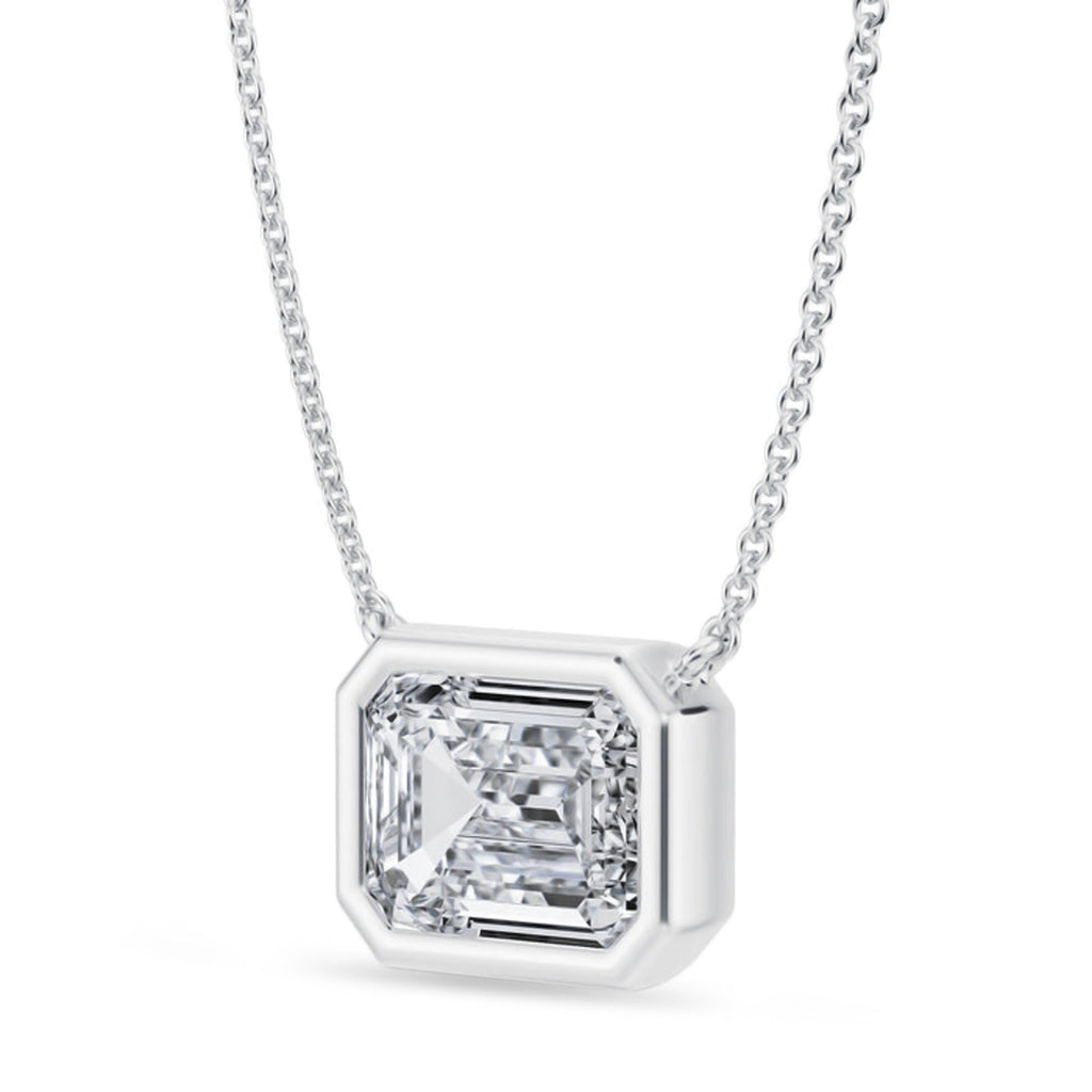 Emerald Lab Diamond Solitaire Pendant Necklace 14K White Gold (3.50ct)