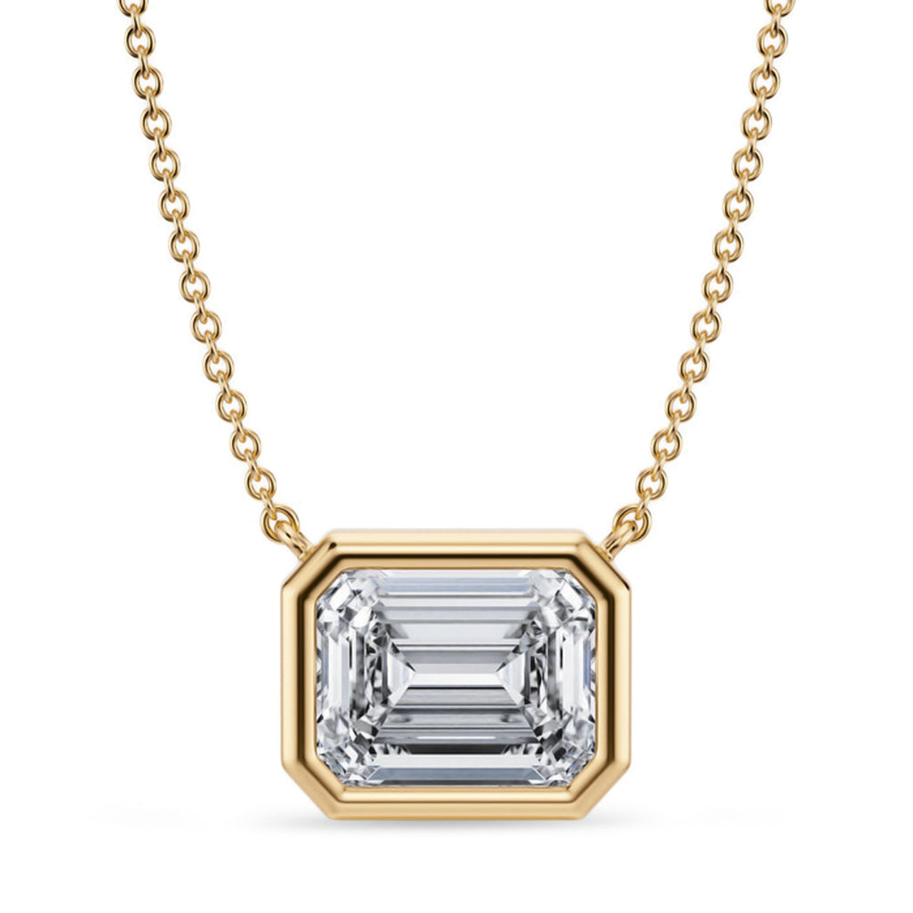Emerald Lab Diamond Solitaire Pendant Necklace 14K Yellow Gold (3.50ct)