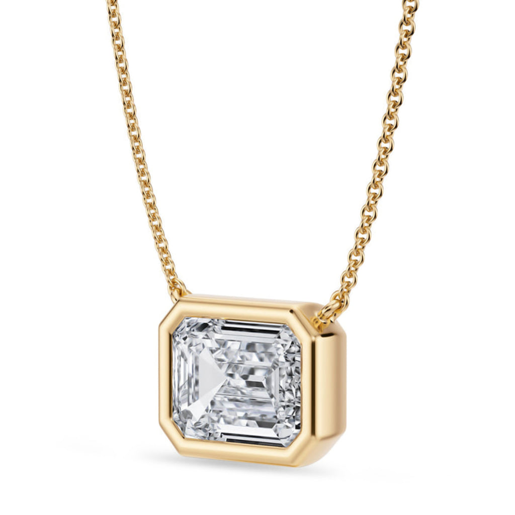 Emerald Lab Diamond Solitaire Pendant Necklace 14K Yellow Gold (3.50ct)